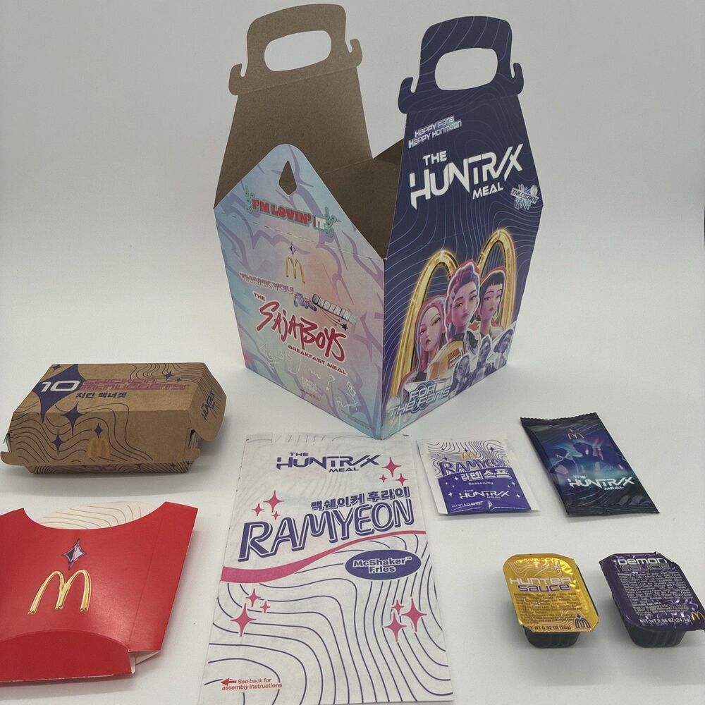 FULL SET! McDonalds HUNTR/X Meal - All Boxes, All Sauces , Card, Seasoning & Bag